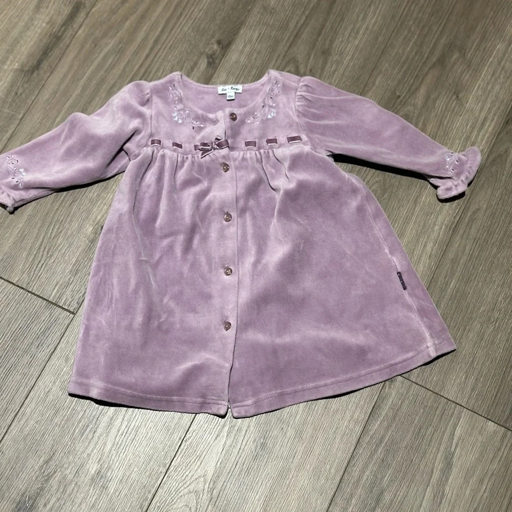 Vintage Le Top Lavender Purple  Velvet Button-Front Girls Dress